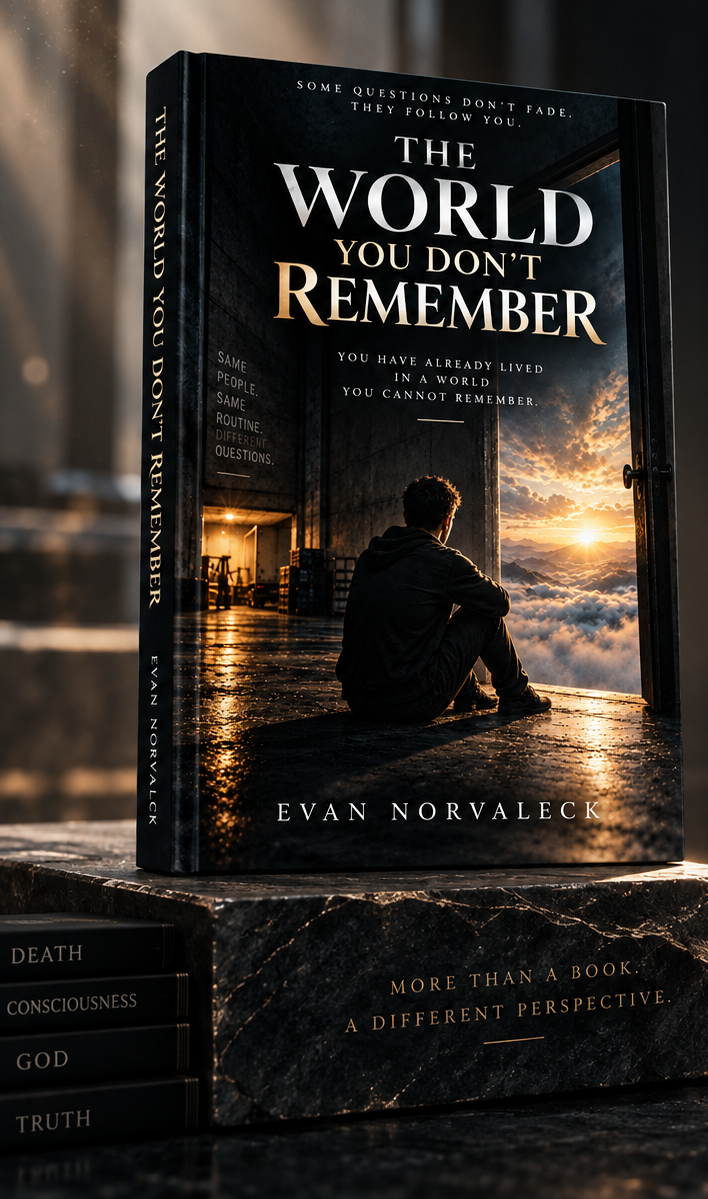 The World You Don't Remember by Evan Norvaleck displayed on a dark stone pedestal