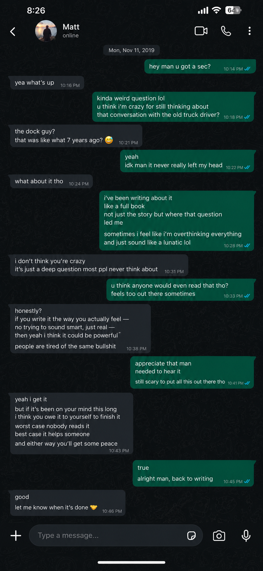 Dramatized message exchange from the book narrative